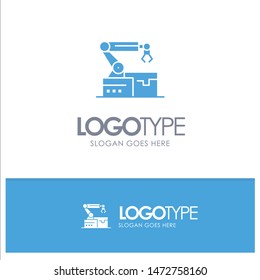 Automated, Robotic, Arm, Technology Blue Solid Logo with place for tagline