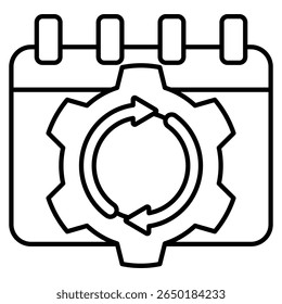 Icono de cuadrícula de programación automatizada representado por calendario, flecha de rotación, engranaje Estilo de línea.