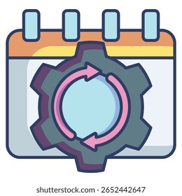 Icono de cuadrícula de programación automatizada representado por calendario, flecha de rotación, engranaje Estilo de color lineal.