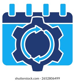 Icono de cuadrícula de programación automatizada representado por calendario, flecha de rotación, engranaje Estilo de doble tono.