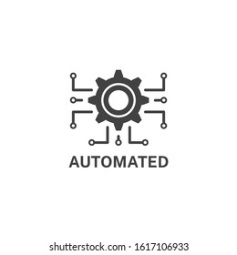 Automated sign. Auto text symbol. Unmanned logo. Machinery aircraft 
Artificial brain. Flat minimalist design. white background Gray vector. product brand service label banner board display. App icon.