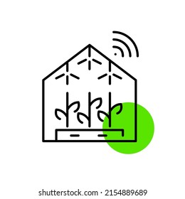 Automated smart greenhouse with sensors. Futuristic agriculture trends. Pixel perfect, editable stroke line art icon