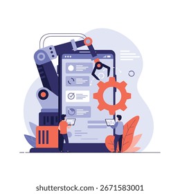 Processo automatizado de desenvolvimento de software com braço robótico e interface de aplicativo móvel