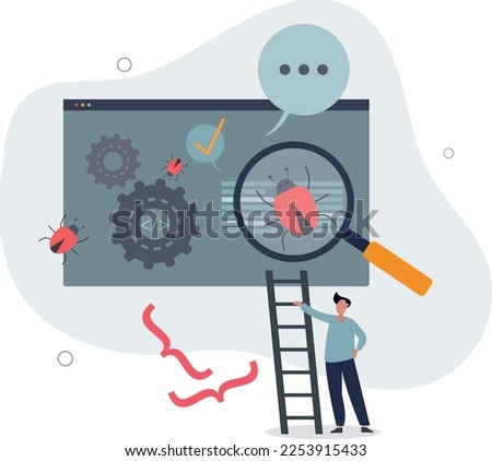 Automated software test for effective website development.Bug catching and error checking with artificial intelligence automation .flat vector illustration.