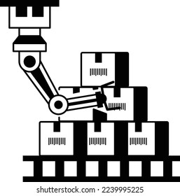 Automated storage and retrieval concept, Robotic Arm maneuver the items vector icon design, Warehouse automation symbol, Industrial revolution sign, Shipping and Logistics stock illustration 