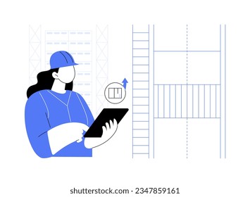 Automated storage and retrieval system abstract concept vector illustration. Warehouse worker standing near automated storage, wholesale business, foreign trade, AS-RS systems abstract metaphor.