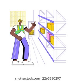Automated storage and retrieval system isolated cartoon vector illustrations. Warehouse manager controls automatically retrieving of goods, inventory technologies, AS-RS industry vector cartoon.