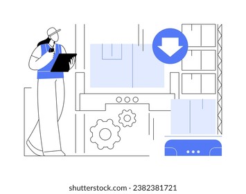 Automatisiertes Speicher- und Abrufsystem, einzelne Cartoon-Vektorgrafiken. Warehouse Manager steuert das automatische Abholen von Waren, Inventartechnologien, AS-RS Industrie-Vektorgrafik.