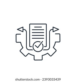 Automated system for checking and sorting data, documents, information.  Verification process.Vector linear illustration icon isolated on white background.