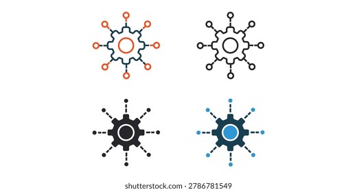 automated system icons outline and Flat Style,transparent background	