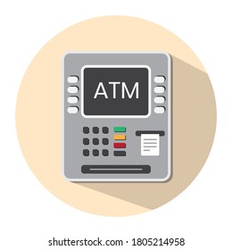 Automated Teller Machine (ATM) flat icon on a round background for apps or websites