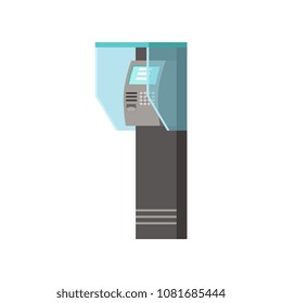 Automated teller machine or ATM for receiving cash from credit plastic card. Finance and banking services concept. Flat vector design