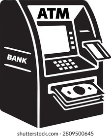 Automated Teller Machine Bank Cash Withdrawal Vector Icon