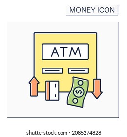 Automated teller machine color icon. Machine makes it convenient to manage bank account. Getting money. Money concept. Isolated vector illustration