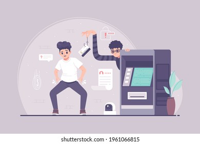 automated teller machine crime  hacking concept illustration