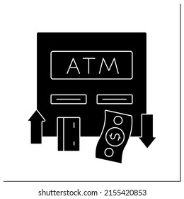 Automated teller machine glyph icon. Machine makes it convenient to manage bank account. Getting money. Money concept.Filled flat sign. Isolated silhouette vector illustration