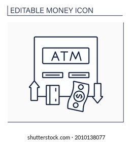 Automated teller machine line icon. Machine makes it convenient to manage bank account. Getting money. Money concept. Isolated vector illustration. Editable stroke
