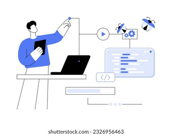 Automated testing abstract concept vector illustration. QA engineer controls automated software testing, IT company worker, app development process, quality assurance abstract metaphor.