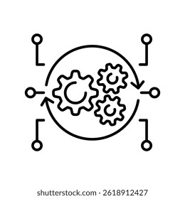 automated testing black line icon for digital and print projects.  Minimal clean icons for apps and websites. Modern simple icons for UI UX and branding