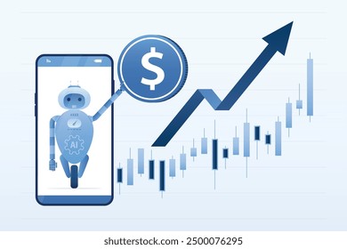 Tecnología de trading automatizada en bolsa. Los robots comerciales ayudan a obtener ganancias de inversión en línea. La IA analiza los datos financieros. El App de bots de Forex en el App móvil da señales rentables en el mercado de valores.