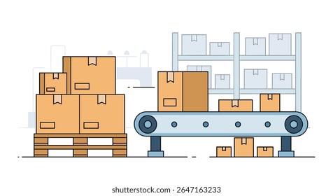 Automated Warehouse Conveyor Belt Moving Boxes for Logistics