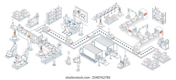 Automated warehouse robots are autonomous machines that streamline warehouse operations through smart automation technology concept. Vector eps10