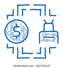 automated withdrawal of money sketch icon vector. Hand drawn blue doodle line art automated withdrawal of money sign. isolated symbol illustration