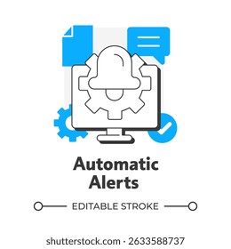 Automatic alerts flat outline concept icon. Payroll processing software benefit. Technology for business development. Modern line illustration with blue glyphs. Conceptual visual. Easy to edit - Powered by Shutterstock - Get 15% off with code: PIKWIZARD15
