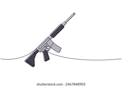 Automatic assault rifle one line colored continuous drawing. Various modern weapons continuous one line illustration. Vector linear illustration.