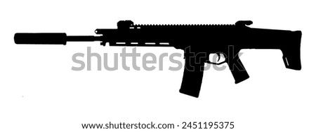 Automatic assault rifle silhouette vector on white background