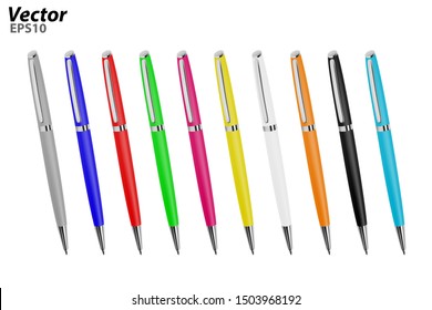 Automatic Ball Pen In The Vector.Ballpoint Pen In Vector On White Background.