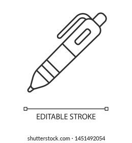 Automatic ballpoint pen linear icon. Writing tool thin line illustration. Contour symbol. Stationery items shop, school supplies store logo vector isolated outline drawing. Editable stroke