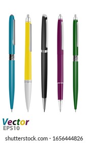 Automatic ballpoint pen in vector.Business class pens vector illustration.