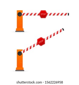 Automatic barrier to adjust the movement of cars. Vector stock illustration.