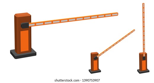 Barrera automática. Aislado sobre fondo blanco. Ilustración vectorial 3D. Diferentes puntos de vista.