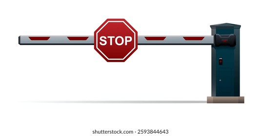 Automatic barrier with stop sign isolated on white background. Vector realistic illustration