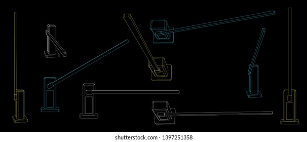 Automatic barrier. Vector outline illustration. Different viewes.