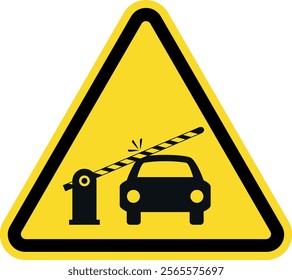 Automatic barrier warning sign. Black on yellow background. Safety signs and symbols.