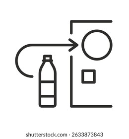 Automatic bottle recycling machine. Deposit bottle recycling icon. Reuse plastic. Thin line vector illustration. Reversible vending machine.
