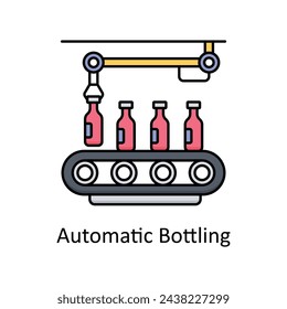 Ilustración de diseño de icono de contorno relleno vectorial de embotellado automático. Símbolo de unidades de fabricación sobre fondo blanco EPS 10 Archivo