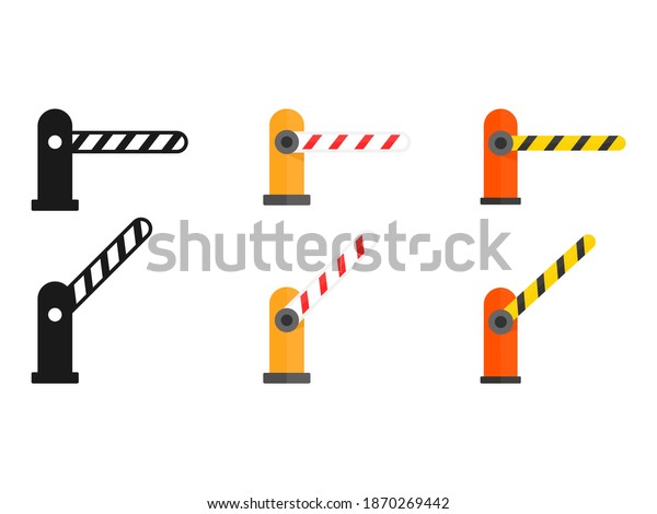 Automatic car barrier icon set. Open and closed\
barrier collection in flat style. Vector transport illustration\
isolated on white.