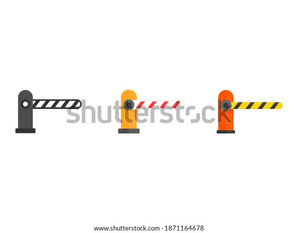 Automatic car barrier icon set. Closed barrier\
collection in flat style. Vector transport illustration isolated on\
white.