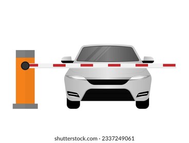 Automatic Car Barrier. Car Parking Concept. Vector Illustration Isolated on White Background. 