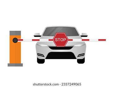 Automatic Car Barrier. Car Parking Concept. Vector Illustration Isolated on White Background. 
