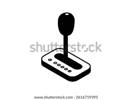 Automatic car gear lever in isometric view. Simple illustration in black and white.