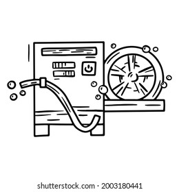 Automatic car tire washer with hose, linear Icon in Doodle style