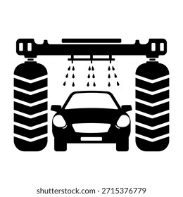Ícone de vetor preto e branco de lavagem automática de carro