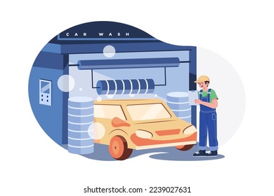 Automatic Car Wash Illustration concept. A flat illustration isolated on white background