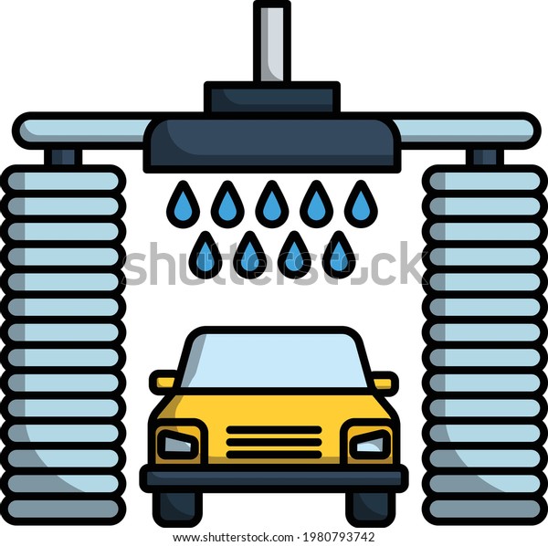 Automatic car wash machine System,  Sanitizing\
and Decon equipment stock illustration, Car Wash Tunnel System\
Vector Color Icon Design, Covid Cleaning Service, Vehicle Pressure\
Wash Blasters\
Concept
