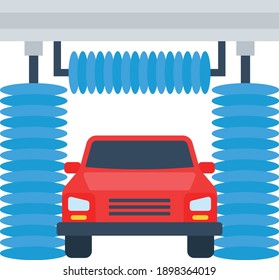 automatic car wash service concept vector color Icon design, Car Washed mechanically with conveyorized equipment, covid car cleaning service Symbol on white background, Vehicle disinfection Sign,